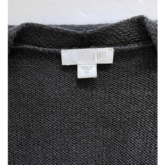 J.Jill Black Linen Blend Open Front Knit Cardigan Blend Pockets Sz XS #4093 - Picture 5 of 11